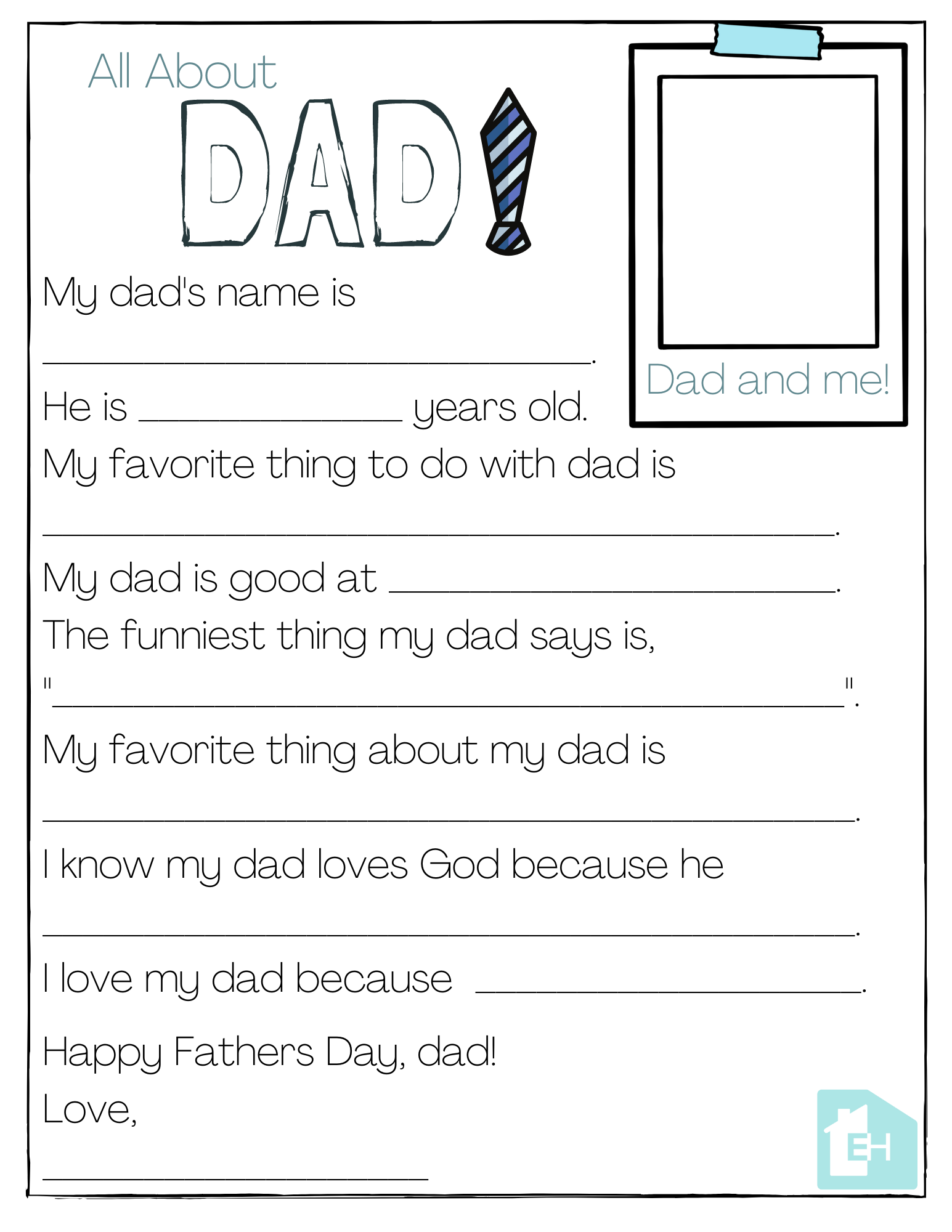 About My Dad Free Printable Empowered Homes